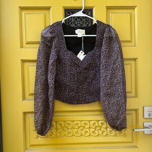 Aritzia Black and Brown Textured Blouse